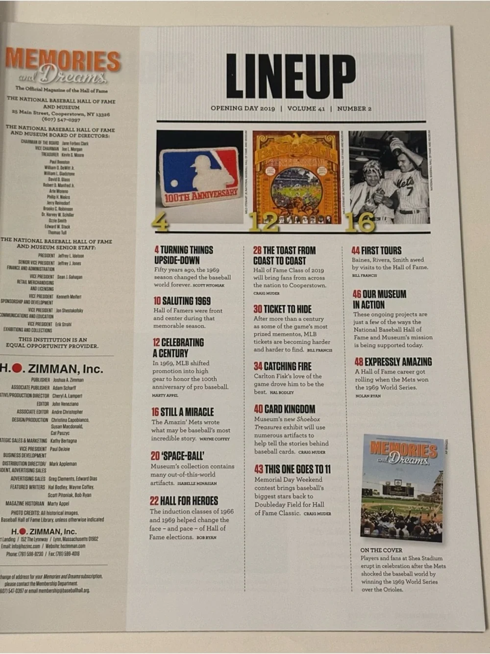 National Baseball Hall of Fame Memories & Dreams Magazine Opening Day 2019 41-2